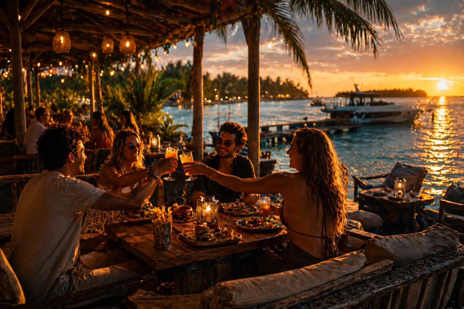Restaurant Bay House face à la mer en Guadeloupe au coucher de soleil