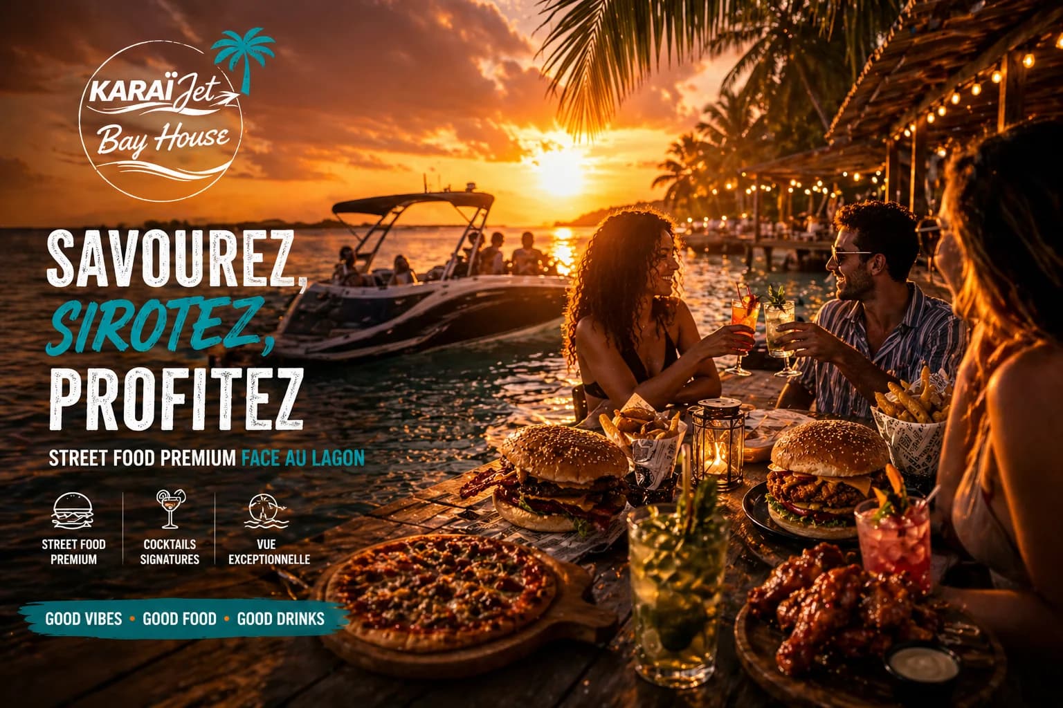 Dîner au coucher de soleil au lagon